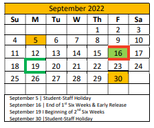 District School Academic Calendar for Crandall Middle School for September 2022
