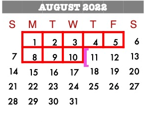 District School Academic Calendar for Crosby Kindergarten Center for August 2022