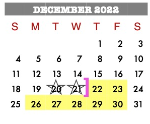 District School Academic Calendar for Crosby Kindergarten Center for December 2022