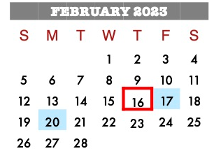 District School Academic Calendar for Crosby Middle for February 2023
