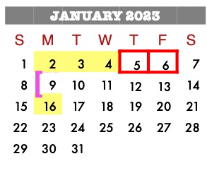 District School Academic Calendar for Crosby Kindergarten Center for January 2023