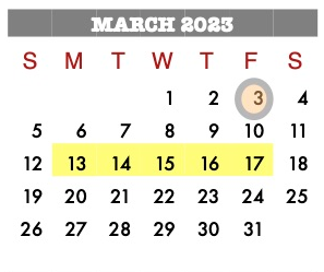 District School Academic Calendar for Crosby Kindergarten Center for March 2023