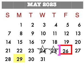 District School Academic Calendar for Crosby Kindergarten Center for May 2023
