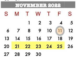 District School Academic Calendar for Hc Jjaep - Excel Academy for November 2022