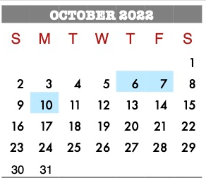 District School Academic Calendar for Crosby Kindergarten Center for October 2022