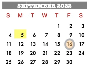 District School Academic Calendar for Crosby Kindergarten Center for September 2022