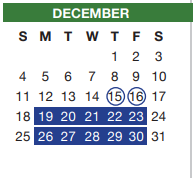 District School Academic Calendar for North Crowley H S 9th Grade Campus for December 2022