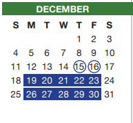 District School Academic Calendar for H F Stevens Middle for December 2022