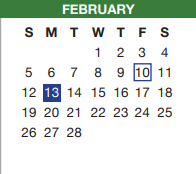 District School Academic Calendar for Tarrant Co J J A E P for February 2023