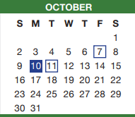 District School Academic Calendar for Tarrant Co J J A E P for October 2022
