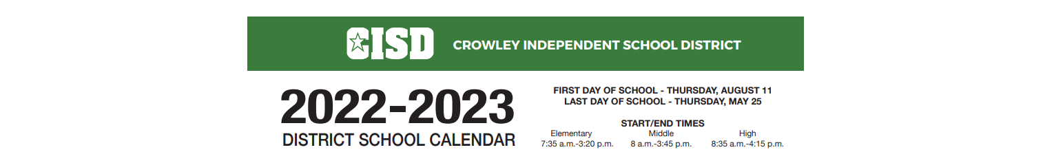 District School Academic Calendar for Crowley H S 9th Grade Campus