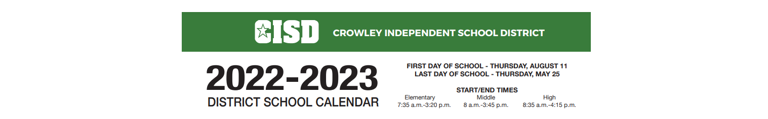 District School Academic Calendar for Sue Crouch Intermediate School