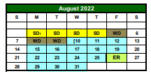 District School Academic Calendar for G O A L S Program for August 2022