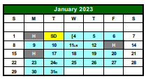 District School Academic Calendar for G O A L S Program for January 2023