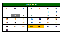 District School Academic Calendar for Hunt Elementary for July 2022