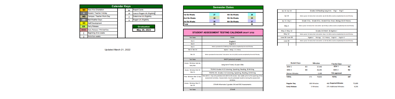 District School Academic Calendar Key for Learning Connections