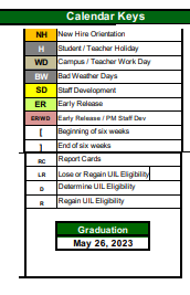 District School Academic Calendar Legend for Cuero High School