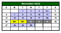 District School Academic Calendar for G O A L S Program for November 2022