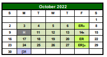District School Academic Calendar for G O A L S Program for October 2022