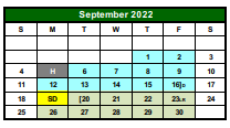District School Academic Calendar for G O A L S Program for September 2022