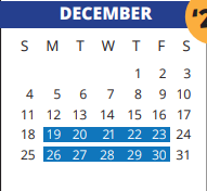 District School Academic Calendar for Spillane Middle School for December 2022