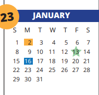 District School Academic Calendar for Sampson Elementary for January 2023