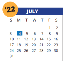 District School Academic Calendar for Spillane Middle School for July 2022