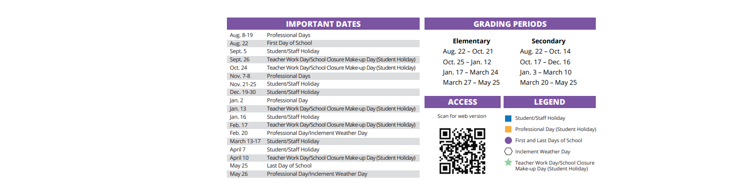 District School Academic Calendar Key for Sampson Elementary
