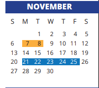 District School Academic Calendar for Kahla Middle School for November 2022