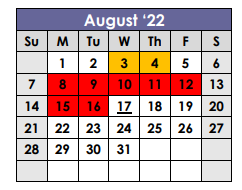 District School Academic Calendar for X I T Secondary School for August 2022