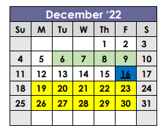 District School Academic Calendar for X I T Secondary School for December 2022