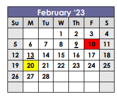 District School Academic Calendar for X I T Secondary School for February 2023