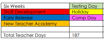 District School Academic Calendar Legend for Dalhart Junior High