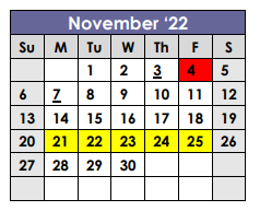 District School Academic Calendar for X I T Secondary School for November 2022