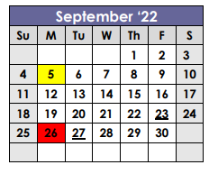District School Academic Calendar for X I T Secondary School for September 2022