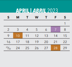 District School Academic Calendar for Alex W Spence Middle for April 2023