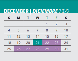 District School Academic Calendar for H W Lang Middle School for December 2022