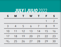District School Academic Calendar for H W Lang Middle School for July 2022