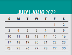 District School Academic Calendar for Thomas J Rusk Middle for July 2022