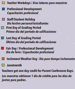 District School Academic Calendar Legend for Redirections Center