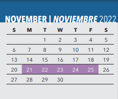 District School Academic Calendar for Alex W Spence Middle for November 2022