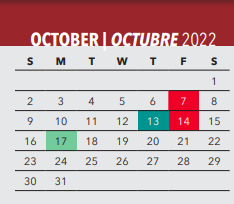 District School Academic Calendar for Robert L Thornton Elementary School for October 2022