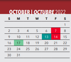 District School Academic Calendar for W H Atwell Middle for October 2022