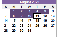 District School Academic Calendar for Hardin/chambers Ctr for August 2022