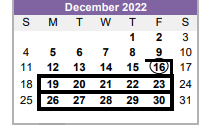 District School Academic Calendar for Hardin/chambers Ctr for December 2022