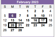 District School Academic Calendar for Wilson J H for February 2023