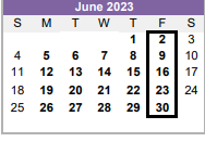 District School Academic Calendar for Austin El for June 2023