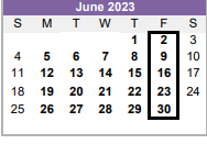 District School Academic Calendar for Hardin/chambers Ctr for June 2023