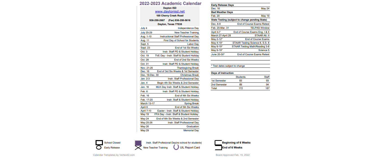 District School Academic Calendar Key for Hardin/chambers Ctr