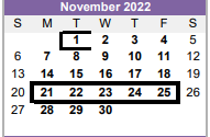District School Academic Calendar for Richter El for November 2022